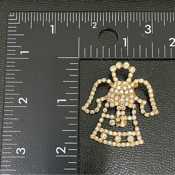 Vintage Unsigned Pave Rhinestones Crystal Gold-tone Angel Christmas Brooch - Picture 9 of 11